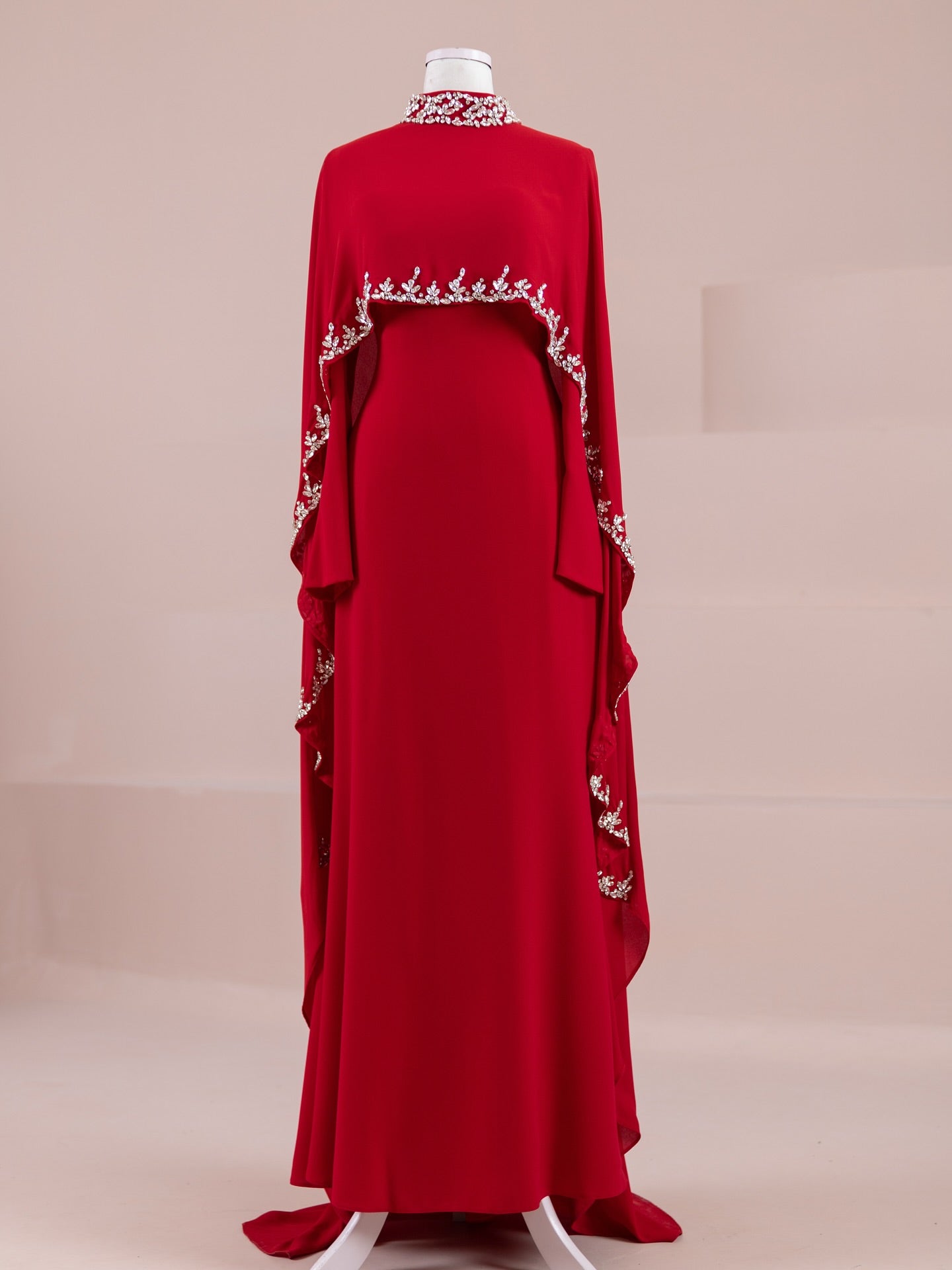 Woman wearing multiple colors available the embellished cape gown — embellished georgette modest abaya by Rubab's Hijab