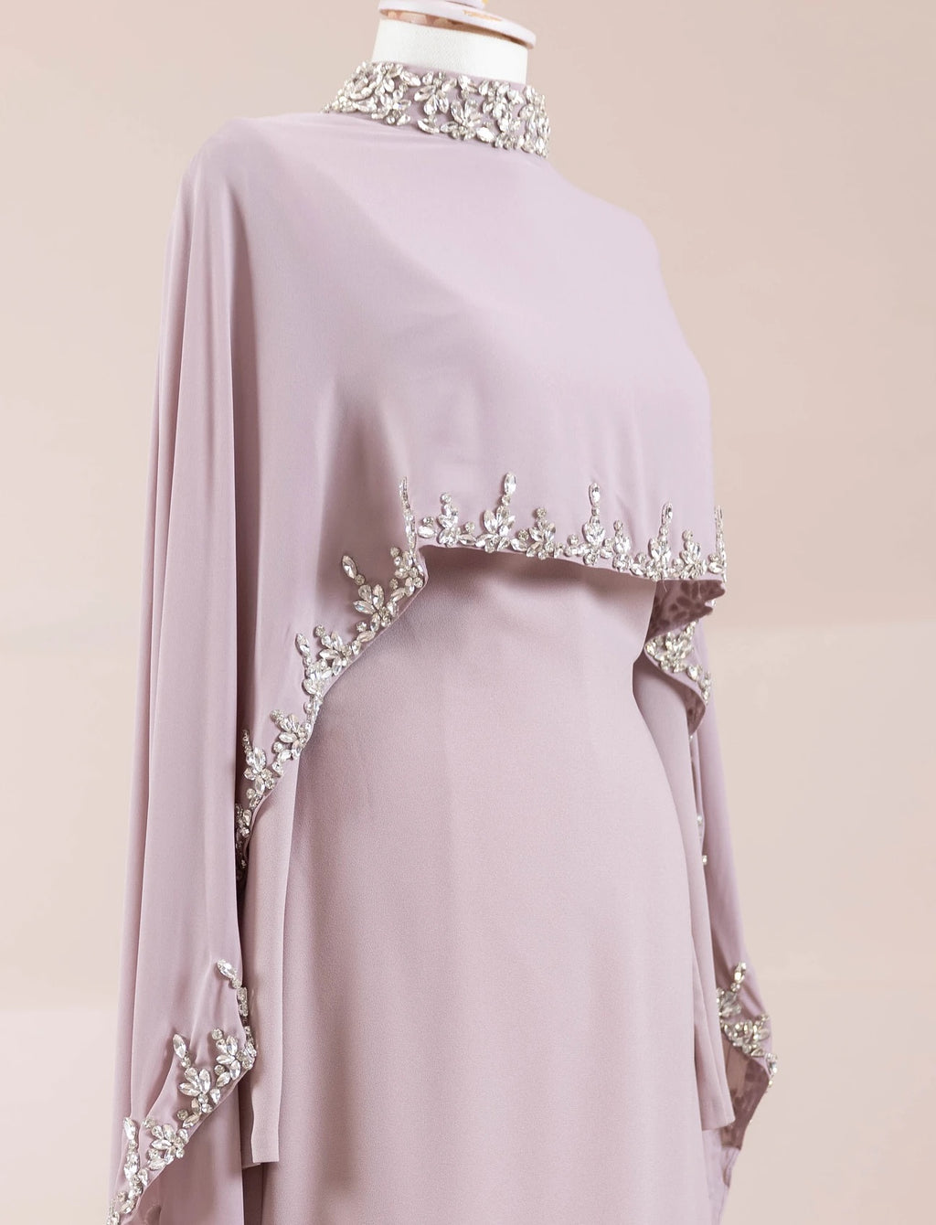 Woman wearing multiple colors available the embellished cape gown — embellished georgette modest abaya by Rubab's Hijab