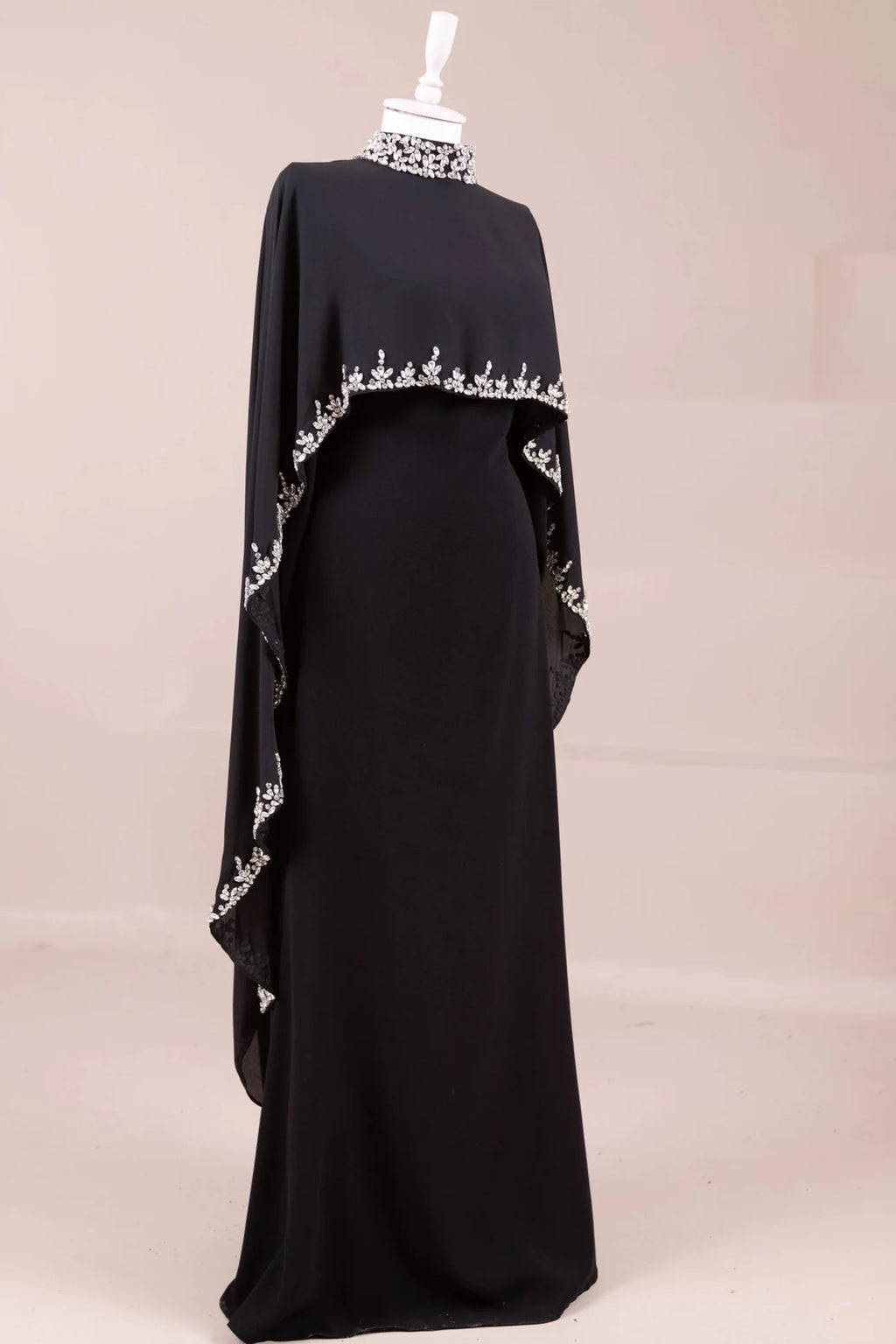 Woman wearing multiple colors available the embellished cape gown — embellished georgette modest abaya by Rubab's Hijab