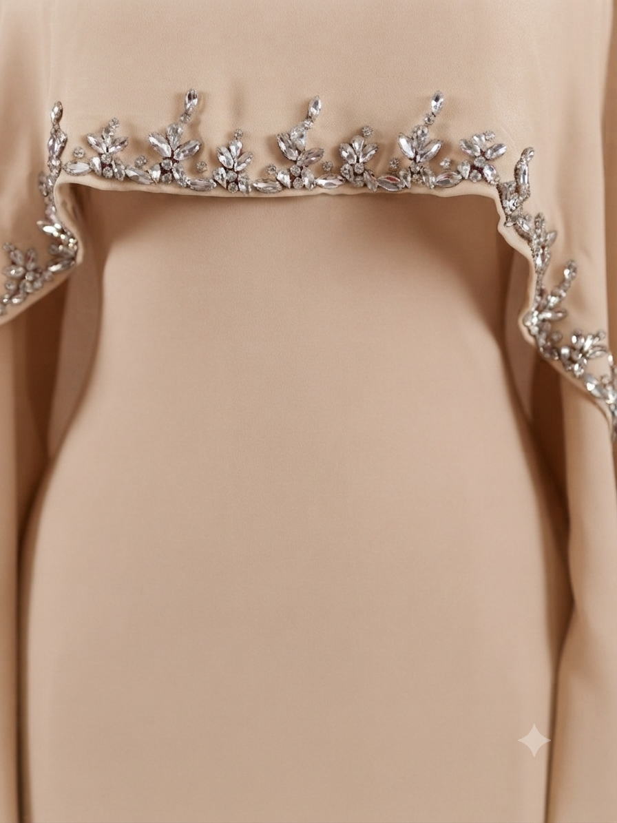 Woman wearing multiple colors available the embellished cape gown — embellished georgette modest abaya by Rubab's Hijab