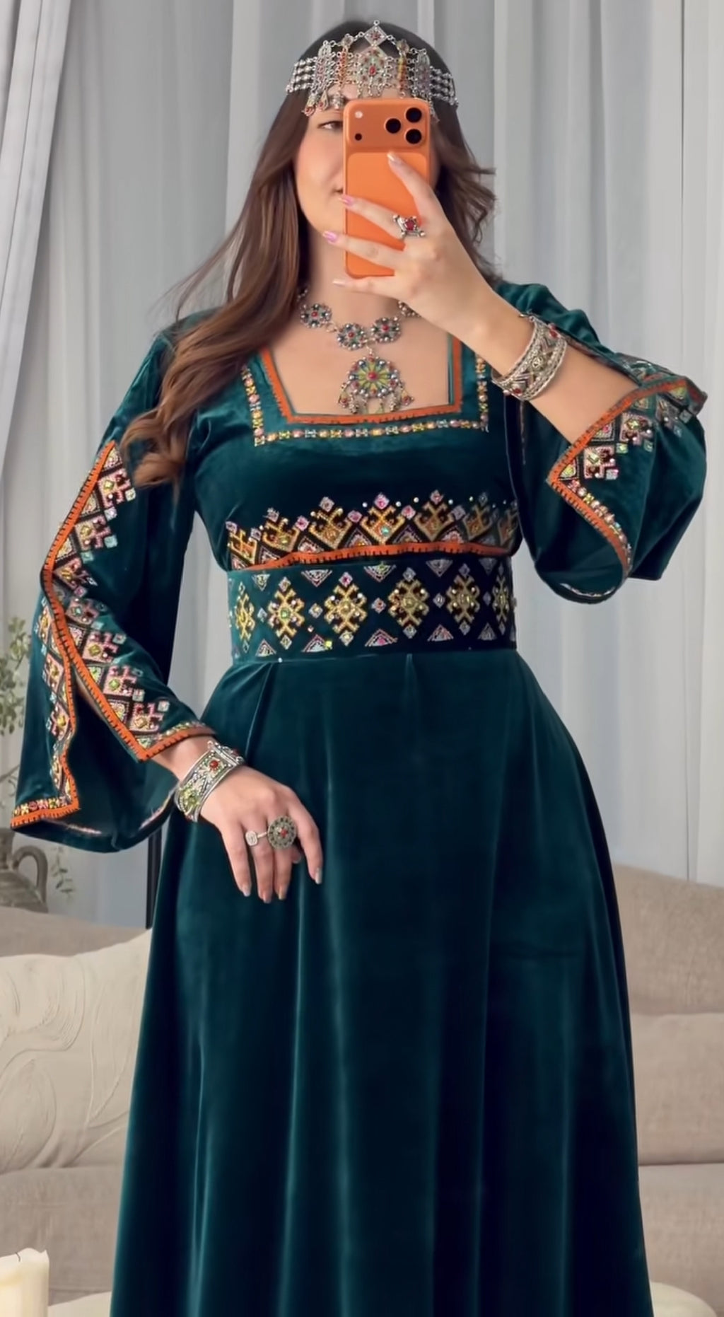 Tribal Velvet Long Dress for Women | Winter Wedding & Occasion Wear