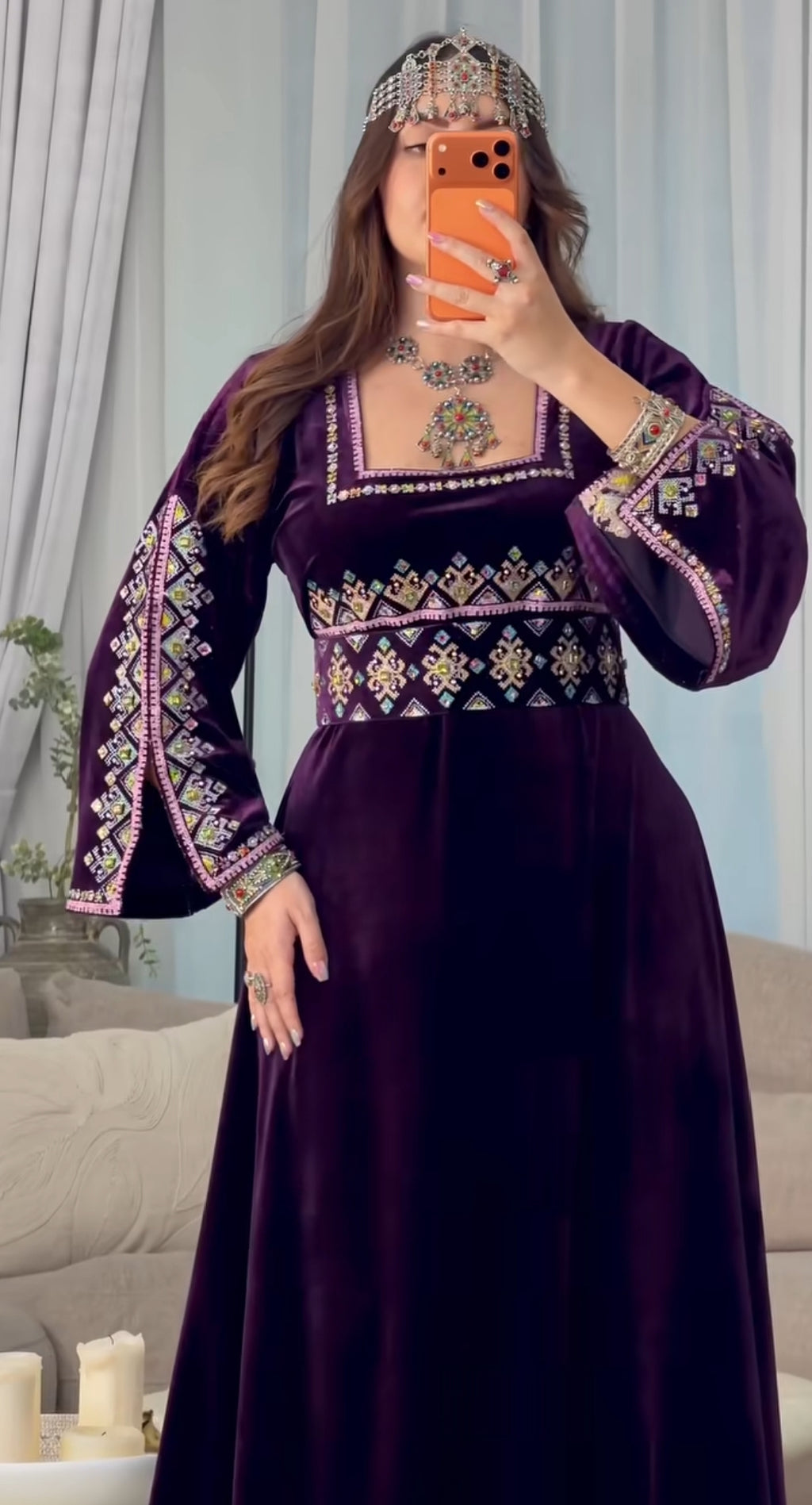 Tribal Velvet Long Dress for Women | Winter Wedding & Occasion Wear