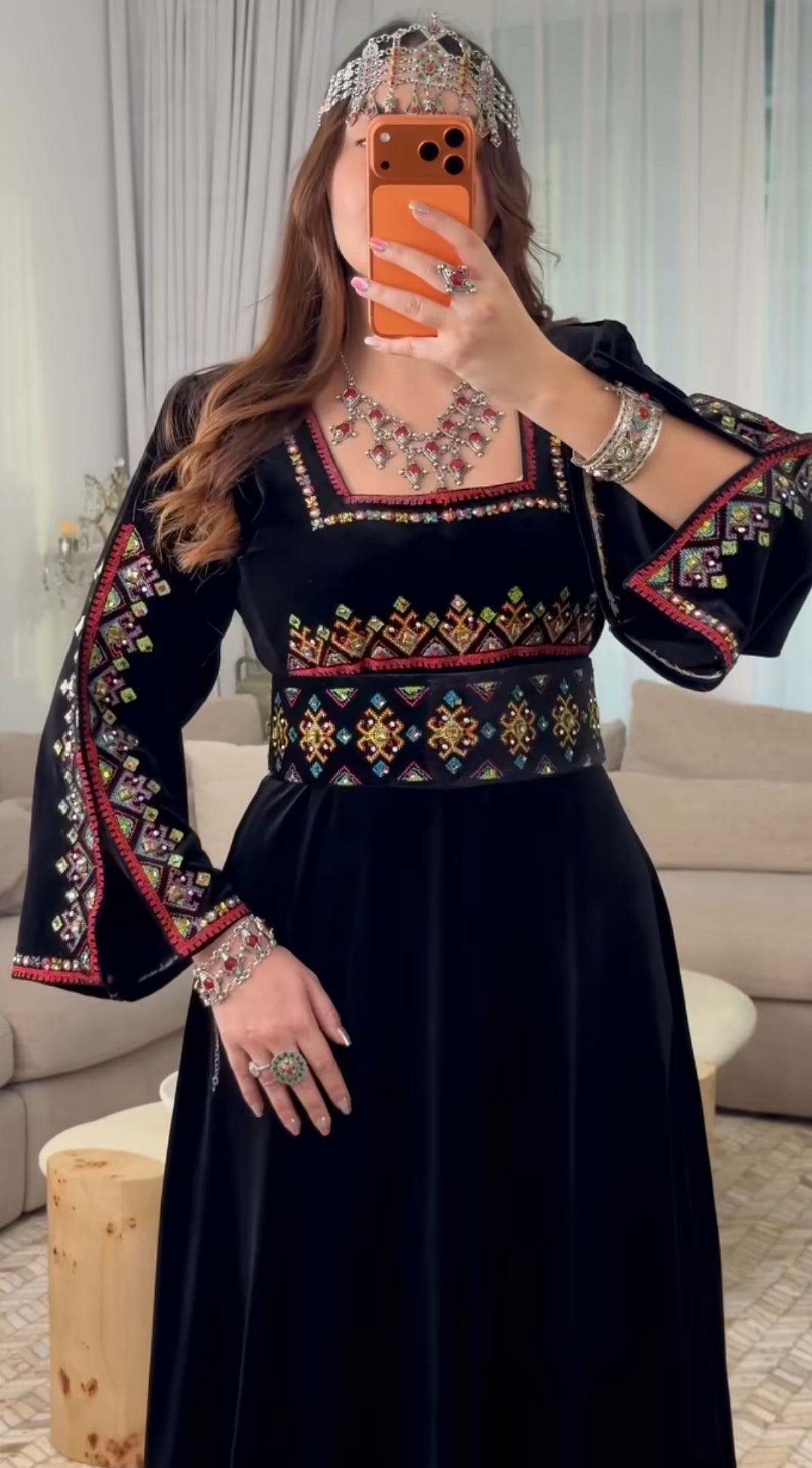 Tribal Velvet Long Dress for Women | Winter Wedding & Occasion Wear