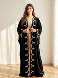 Designer Open Front Velvet Kaftan Abaya | Pearl Embroidered Luxury Winter Evening Robe