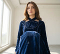 Luxury Velvet Kaftan with Cross Neckline Embroidery | Hand-Embroidered Arabic Winter Party Wear