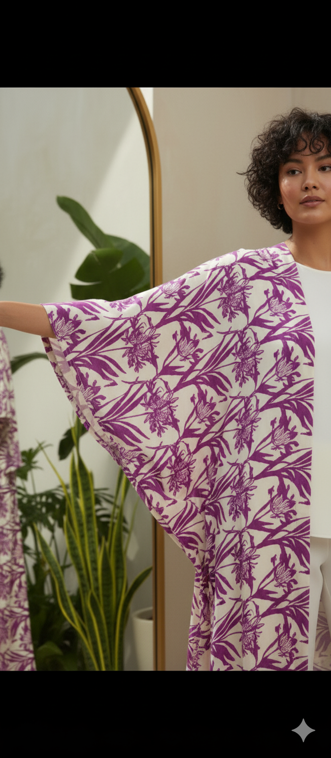 Purple Digital Printed Abaya 3 Pcs Set