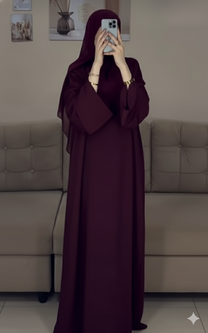 Burgunderfarbene schlichte Abaya, 2-teiliges Set