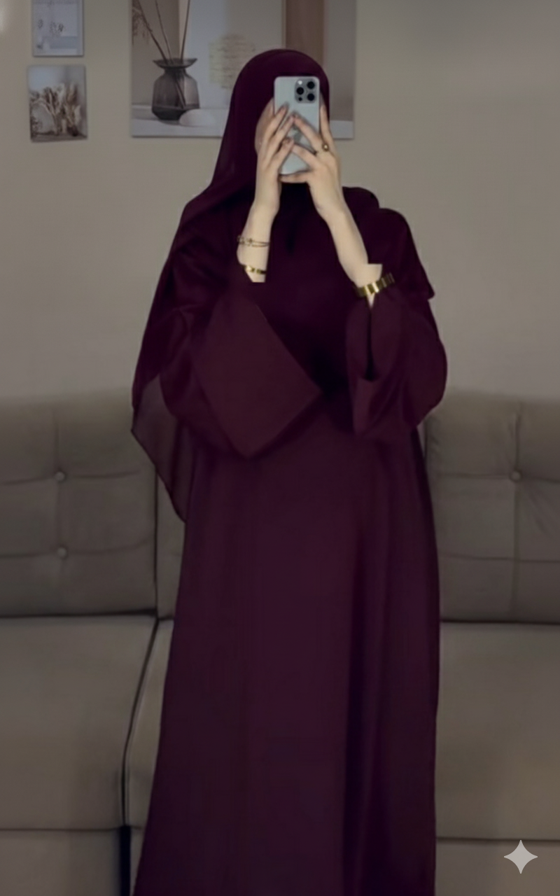 Burgunderfarbene schlichte Abaya, 2-teiliges Set