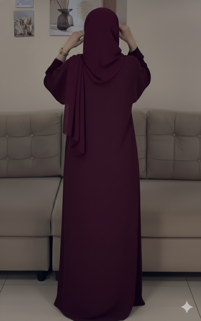 Burgandy Plain Abaya 2 Pcs Set