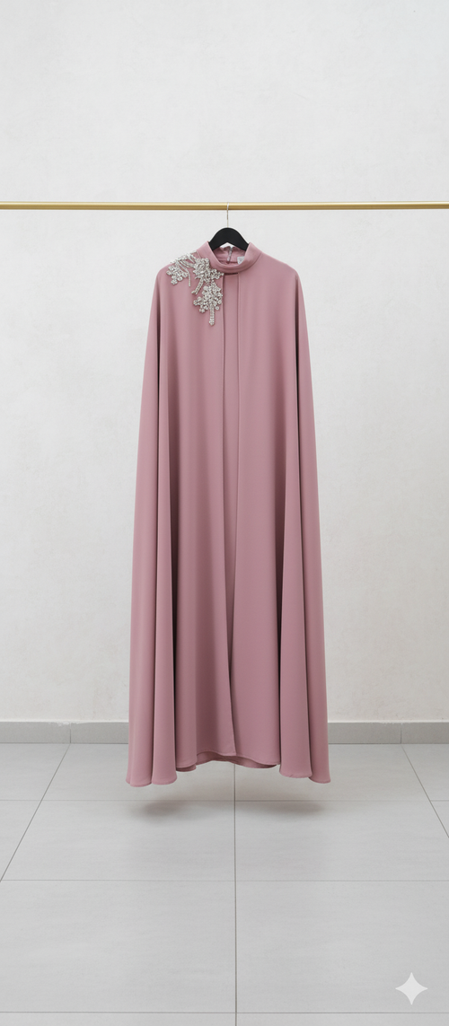 Woman wearing red royal shoulder blossom embroidered abaya — embroidered nida modest abaya by Rubab's Hijab