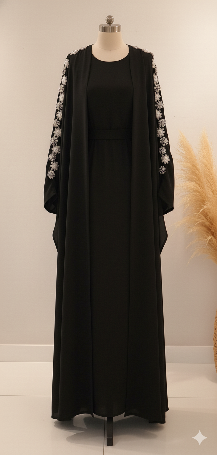 Abaya 2-teiliges Set mit minimalistischen Stickereidetails