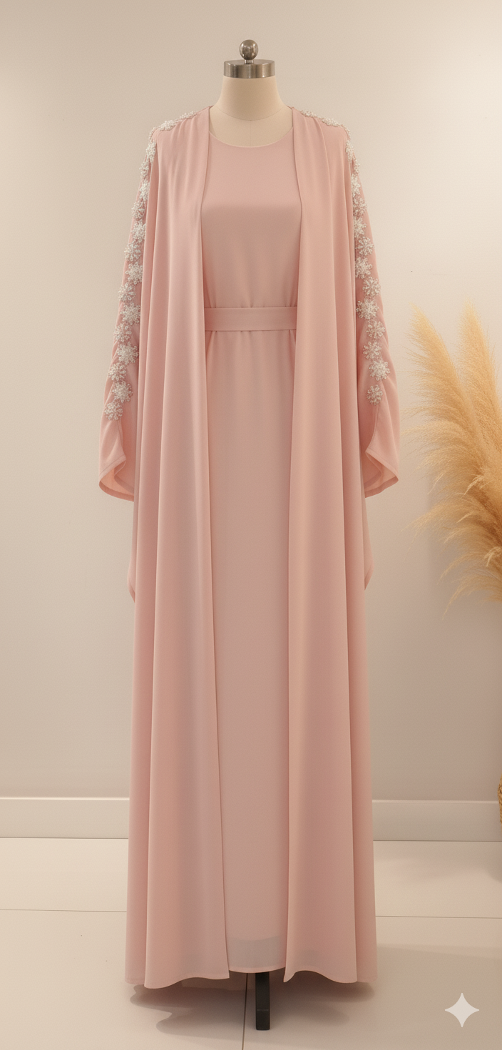 Abaya 2-teiliges Set mit minimalistischen Stickereidetails