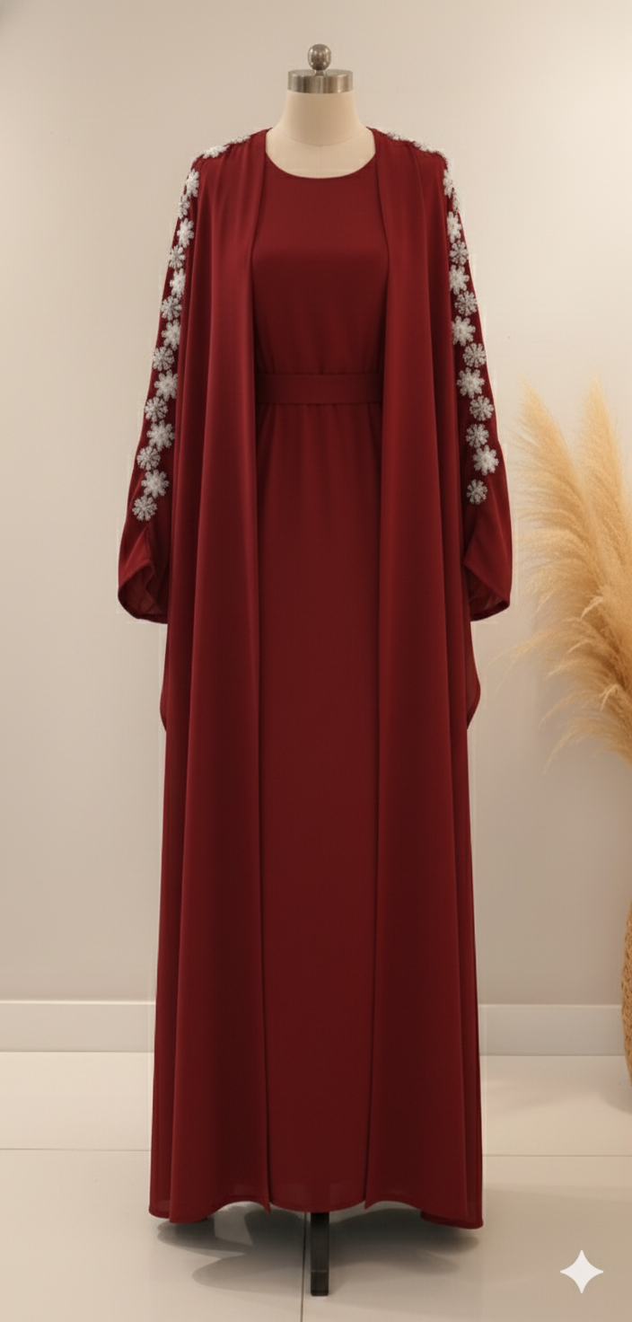 Abaya 2-teiliges Set mit minimalistischen Stickereidetails