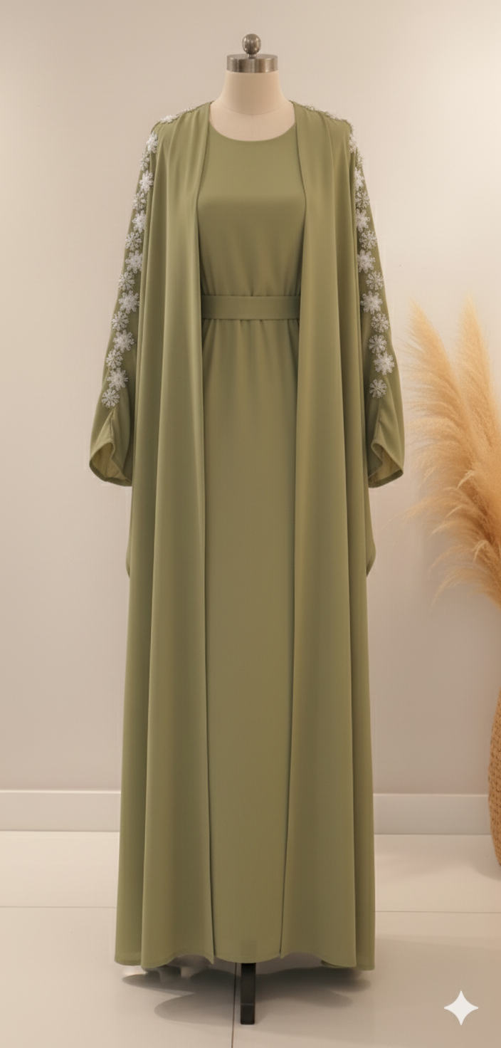 Abaya 2-teiliges Set mit minimalistischen Stickereidetails