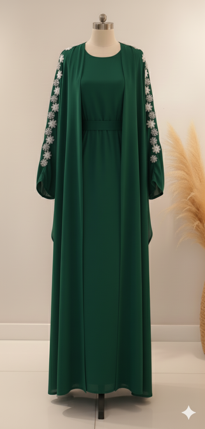 Abaya 2-teiliges Set mit minimalistischen Stickereidetails
