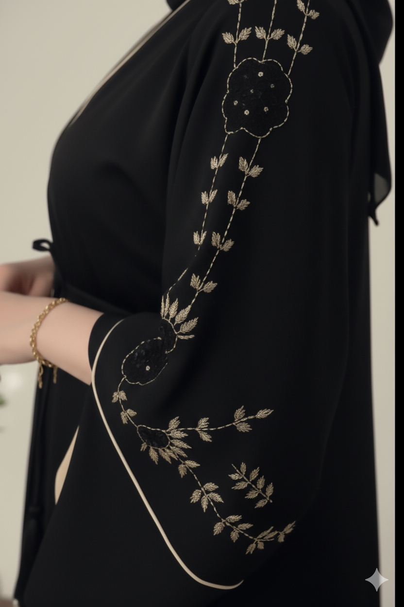 Schwarze Abaya mit steinbesetzten Ärmeln