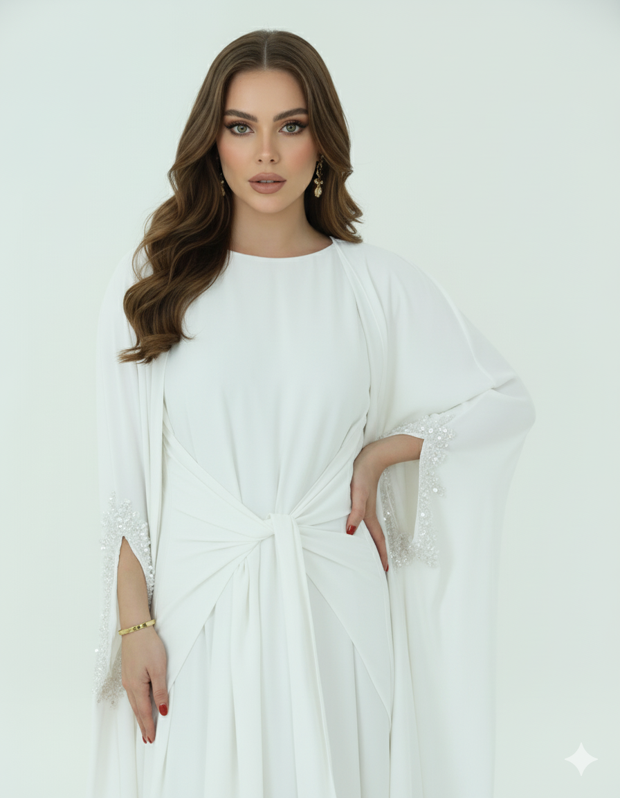 Perlenbesetztes und geknotetes fließendes Kleid, 2-teiliges Set