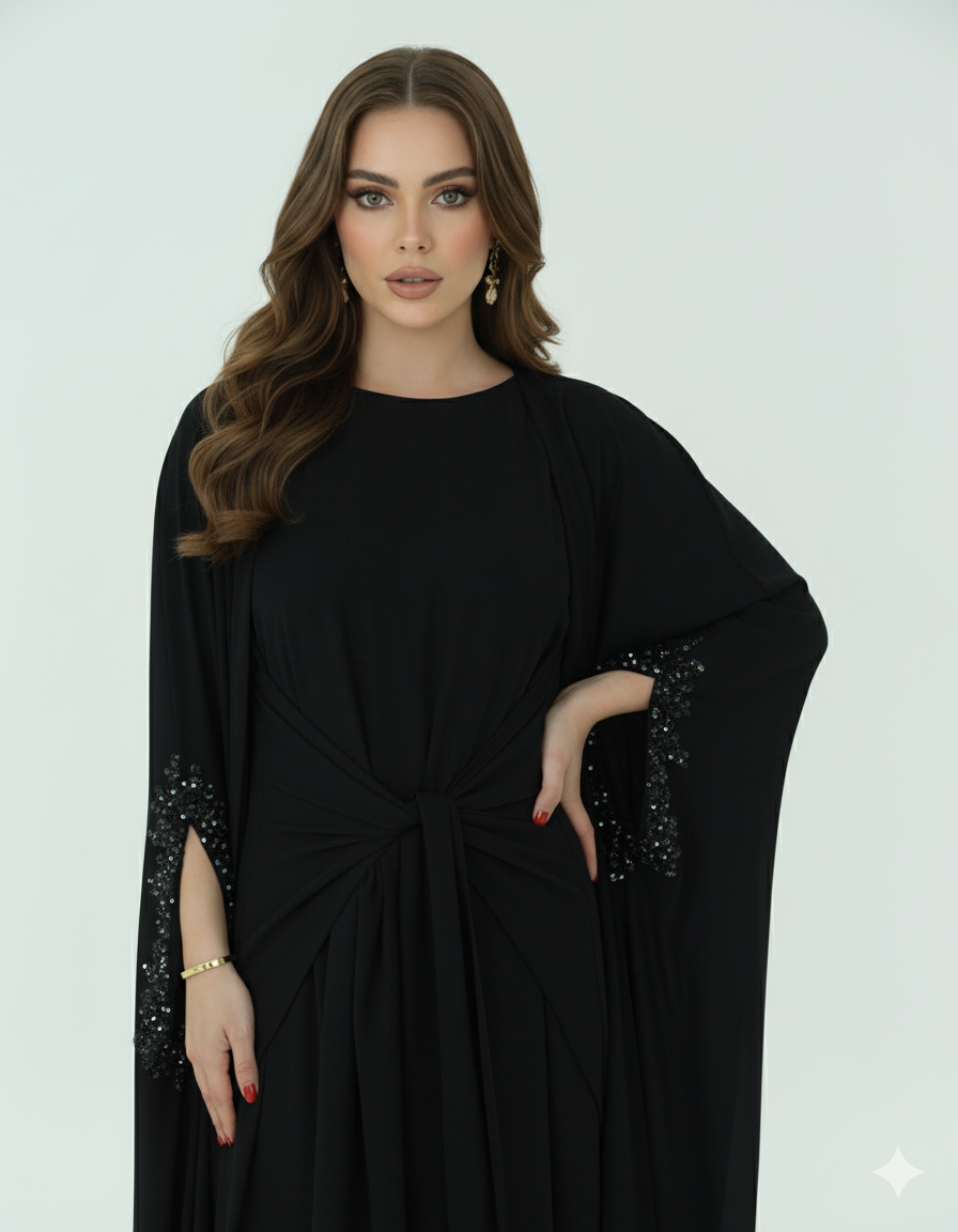 Perlenbesetztes und geknotetes fließendes Kleid, 2-teiliges Set