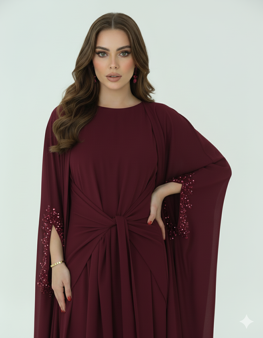 Perlenbesetztes und geknotetes fließendes Kleid, 2-teiliges Set