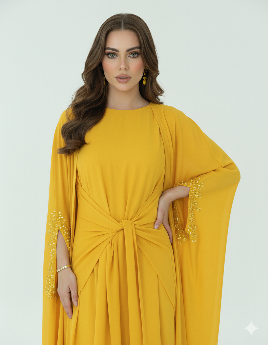 Perlenbesetztes und geknotetes fließendes Kleid, 2-teiliges Set