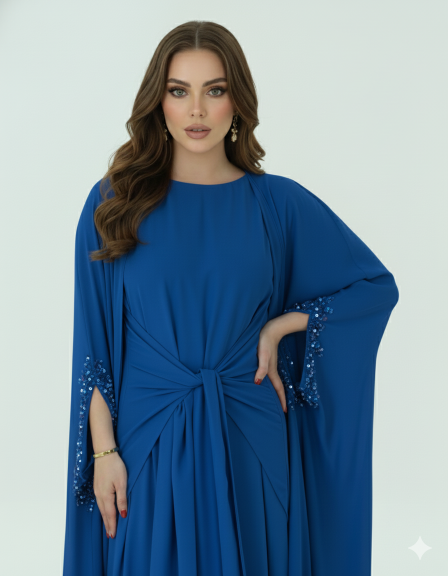Perlenbesetztes und geknotetes fließendes Kleid, 2-teiliges Set