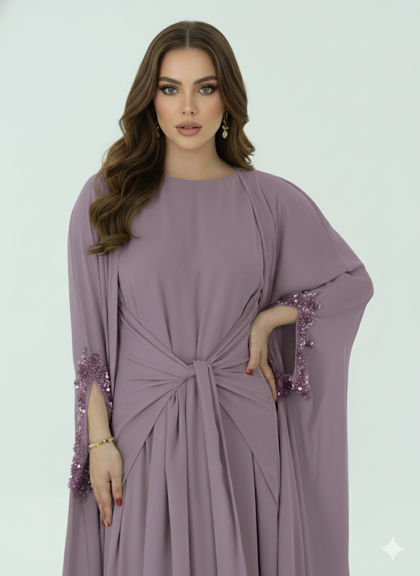 Perlenbesetztes und geknotetes fließendes Kleid, 2-teiliges Set