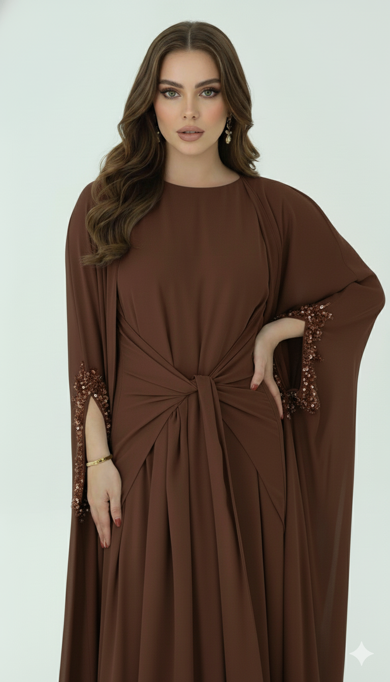 Perlenbesetztes und geknotetes fließendes Kleid, 2-teiliges Set