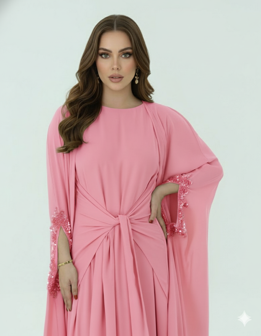 Perlenbesetztes und geknotetes fließendes Kleid, 2-teiliges Set