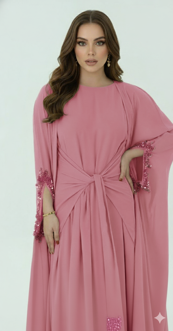Perlenbesetztes und geknotetes fließendes Kleid, 2-teiliges Set
