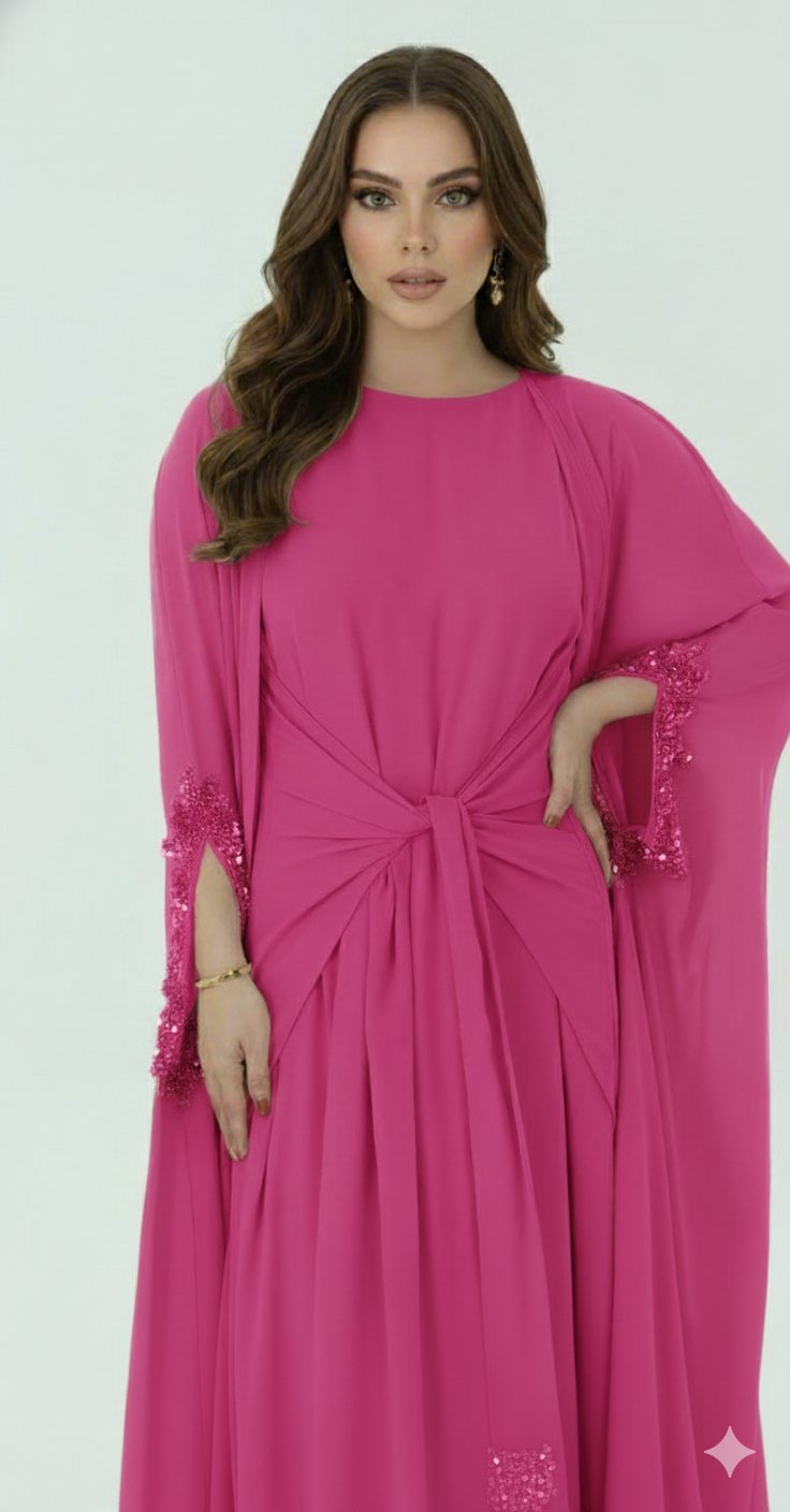 Perlenbesetztes und geknotetes fließendes Kleid, 2-teiliges Set