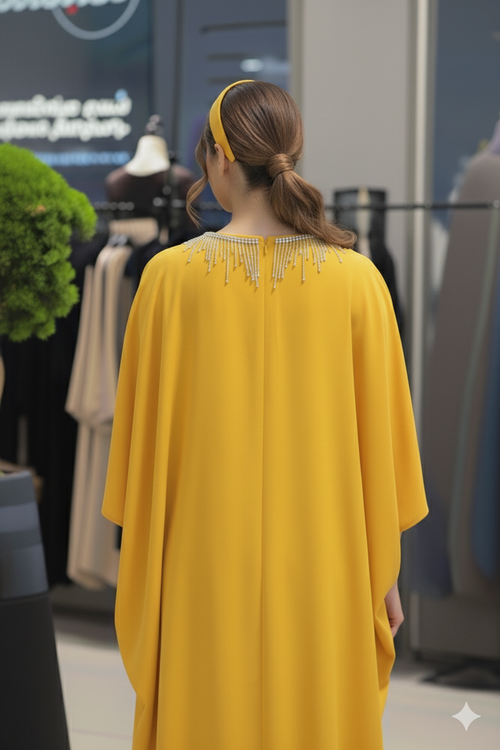 Seidenkaftan mit Fledermausärmeln und Kristallbesatz