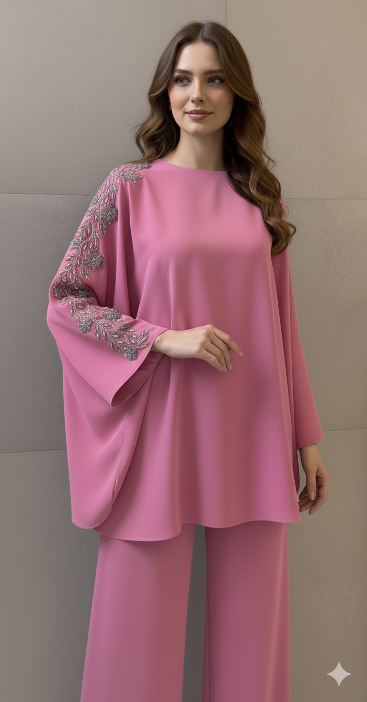 Zweiteiliges Co-Ord Set mit eleganter Blattstickerei