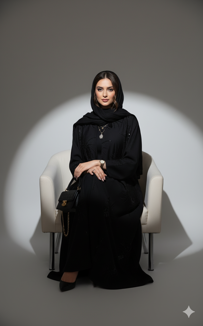 Moderne schwarze Abaya mit detaillierter Stickerei (2-teiliges Set)
