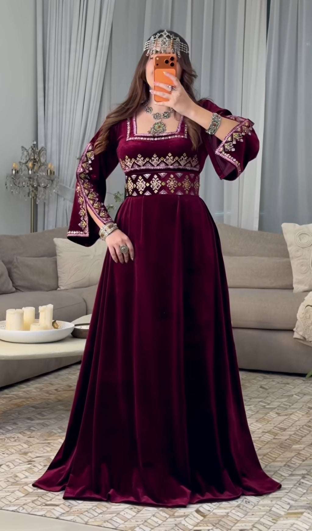 Tribal Velvet Long Dress for Women | Winter Wedding & Occasion Wear
