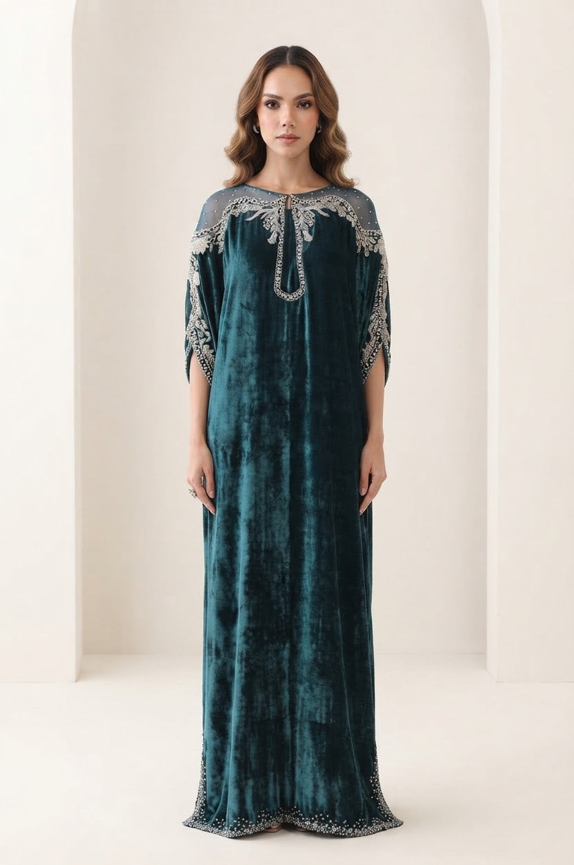 Exclusive Designer Velvet Kaftan Dress – Premium Luxury Wedding and Event Wear