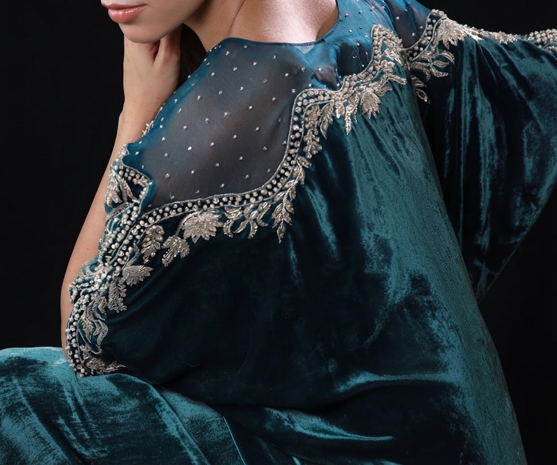 Exclusive Designer Velvet Kaftan Dress – Premium Luxury Wedding and Event Wear