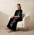 Designer Black Velvet Rainbow Embroidery Kaftan Dress | Events Wedding Occasion Wear Collection
