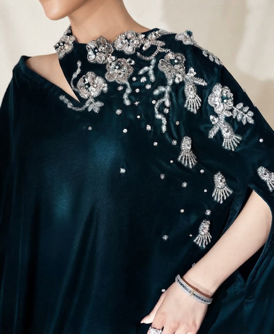 Beautiful Velvet Kaftan for Women | Shoulder Cut Embroidery | Wedding and Occasion Party Wear