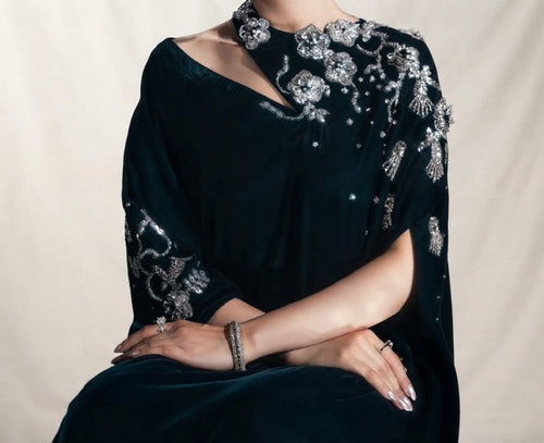 Beautiful Velvet Kaftan for Women | Shoulder Cut Embroidery | Wedding and Occasion Party Wear