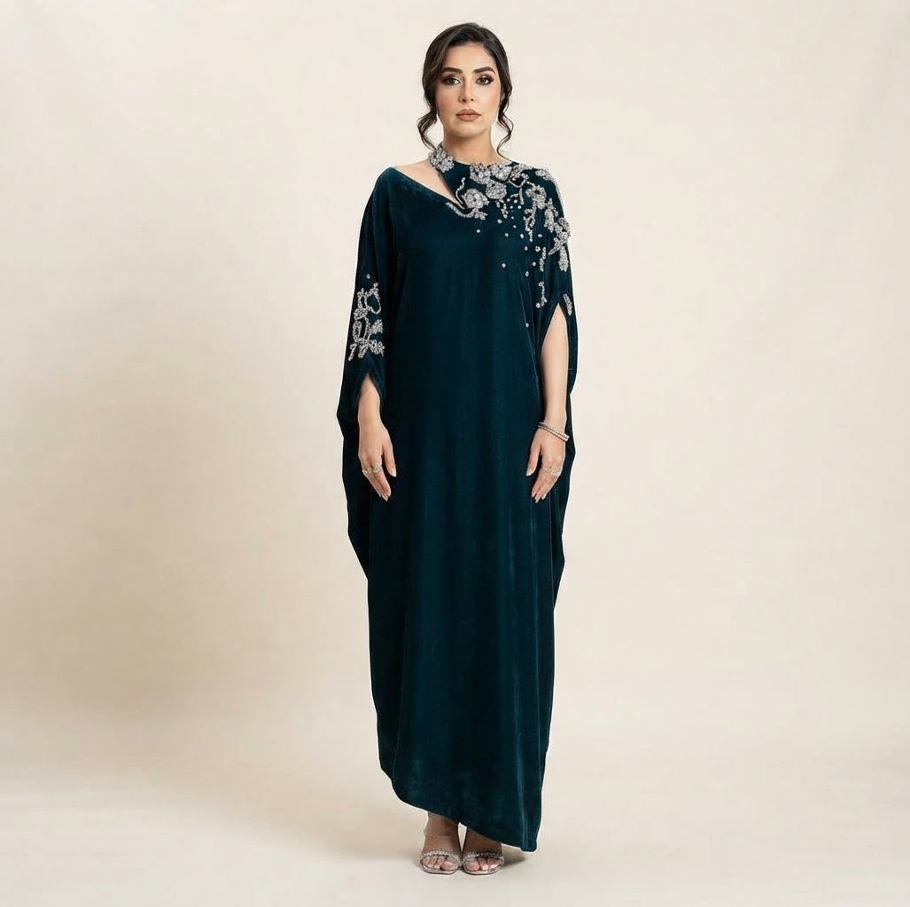 Beautiful Velvet Kaftan for Women | Shoulder Cut Embroidery | Wedding and Occasion Party Wear