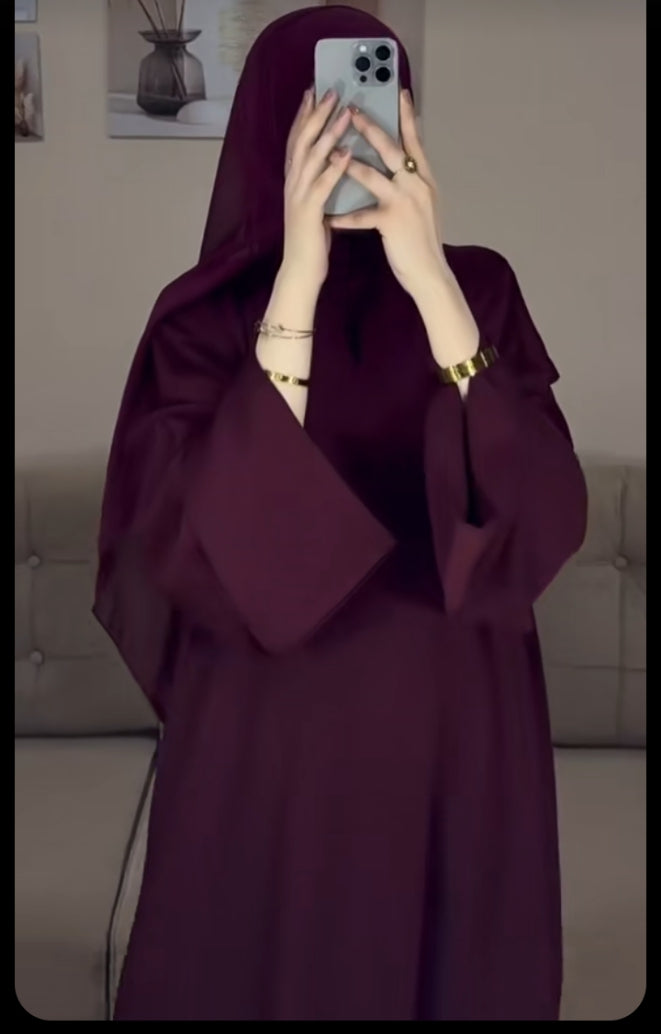 Burgunderfarbene schlichte Abaya, 2-teiliges Set