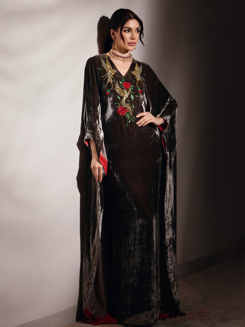 Damen Premium Kaftan-Kleid aus Samt