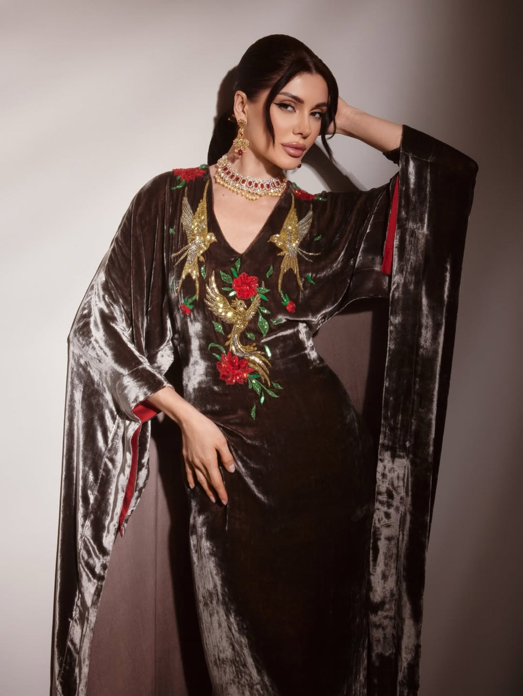 Damen Premium Kaftan-Kleid aus Samt
