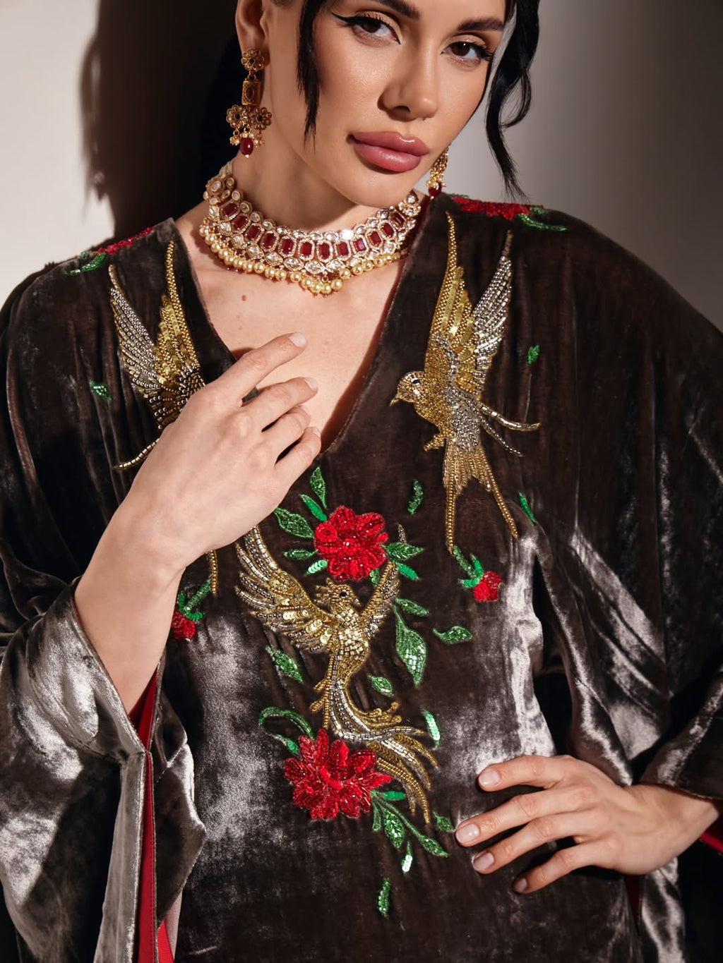 Damen Premium Kaftan-Kleid aus Samt