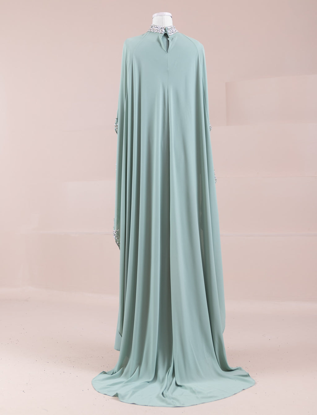 Woman wearing multiple colors available the embellished cape gown — embellished georgette modest abaya by Rubab's Hijab