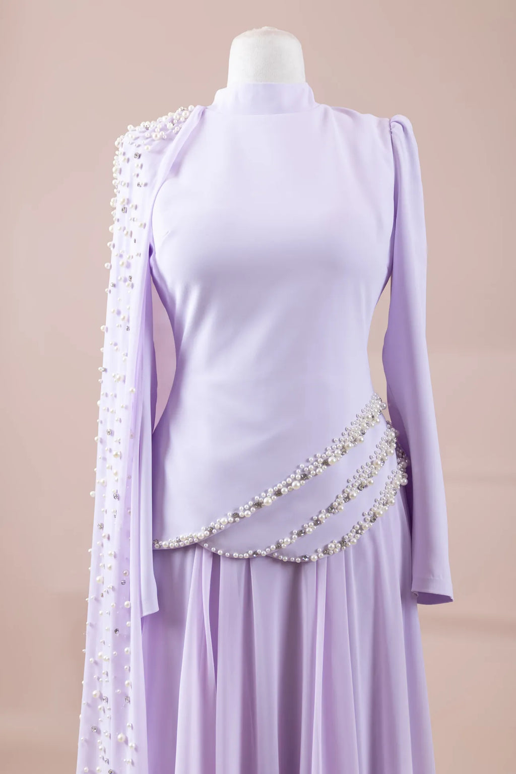 Woman wearing multiple colors available luxury crystal stone work top and skirt — embellished chiffon modest abaya by Rubab's Hijab