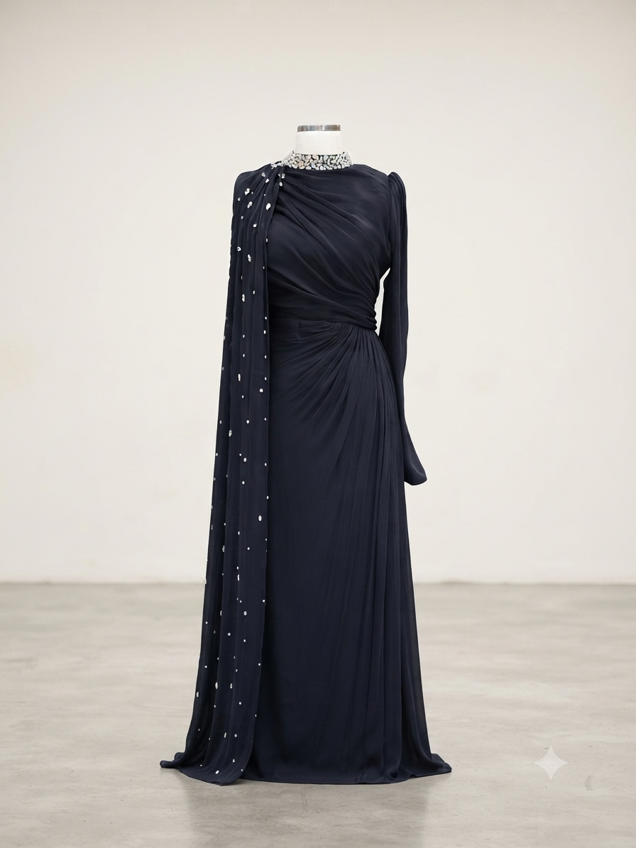 Premium Stones Embellished Cape Gown for Women | Evening & Party Wear