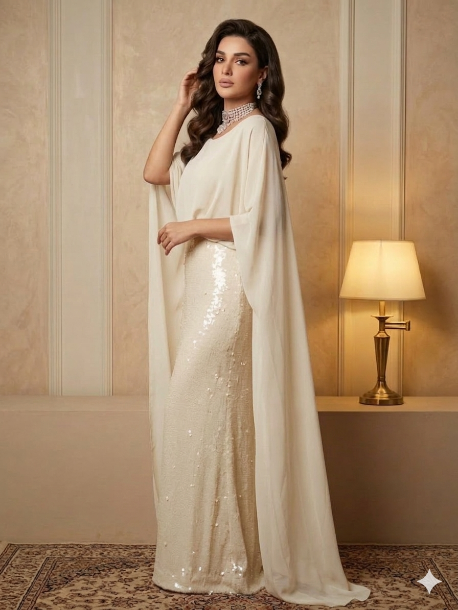 The Stylish Cape Gown Sequin work
