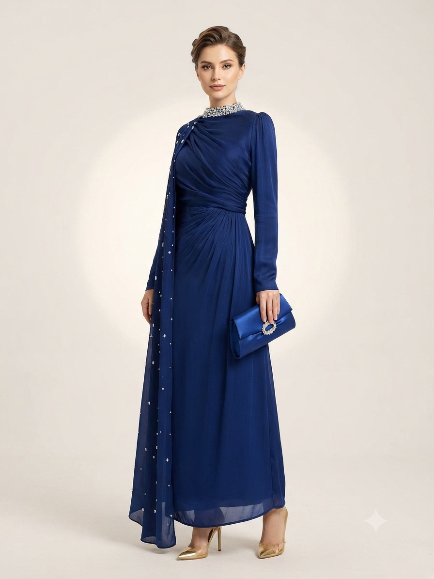 Premium Stones Embellished Cape Gown for Women | Evening & Party Wear
