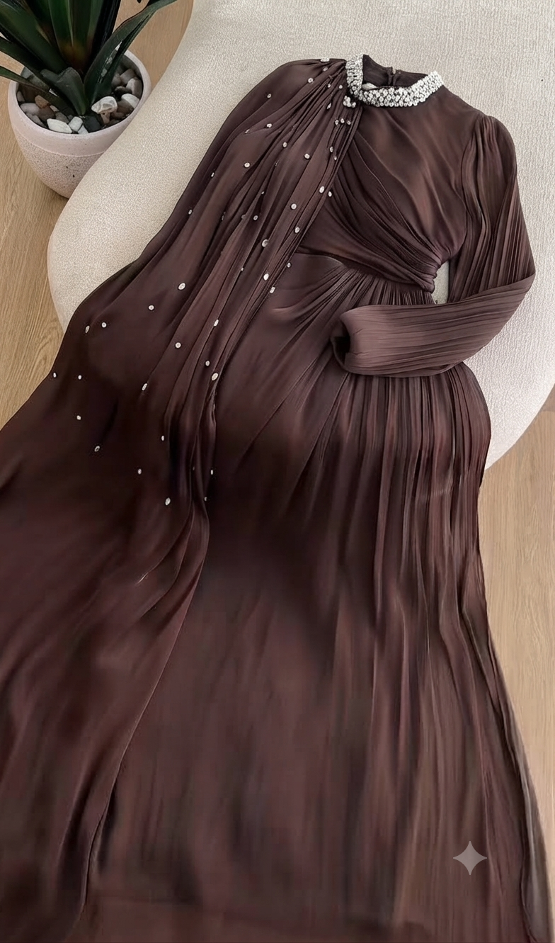 Premium Stones Embellished Cape Gown for Women | Evening & Party Wear